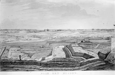 Een aquarel van Derk Anthony van de Wart (10-6-1767 - 8-4-1824): het gezicht vanaf de Belvédère in Zuidelijke richting