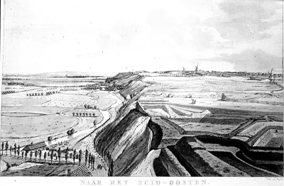 Een aquarel van Derk Anthony van de Wart (10-6-1767 - 8-4-1824): het gezicht vanaf de Belvédère naar het Zuid-Oosten  (de heuvelrug)