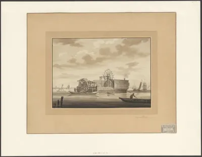 Een der Stads Modder-Molen te Amsterdam, Leggende in het IJ, 1766