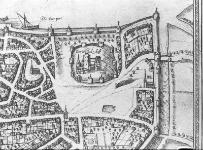 Een detail uit de plattegrond van G. Braun en Frans Hogenberg.