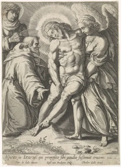 Een engel ondersteunt het lichaam van Christus