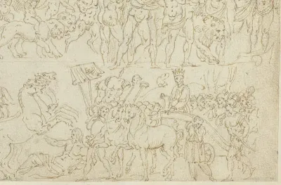 Een fresco en voorstellingen op sarcofagen