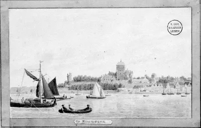 Een geaquarelleerde tekening van Cornelis van Noorde (12-3-1731 - 16-10-1795), voorstellende de Valkhofburcht, gezien vanuit het Noorden; het origineel berust bij de Universiteits Bibliotheek te Leiden (Collectie Bodel Nijenhuis)