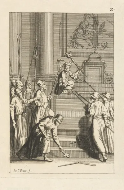 Een geestelijke met een kruis in een tempel