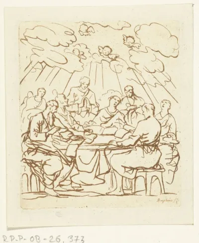 Een gezelschap van acht lofzingende personen rondom een tafel
