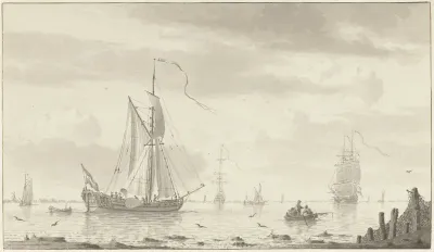 Een jacht voor de kust liggend
