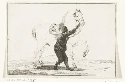 Een jongen houdt een paard aan de toom