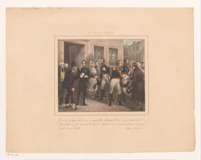 Een kamerheer brengt een oorlogsveteraan naar koning Willem I, 1829