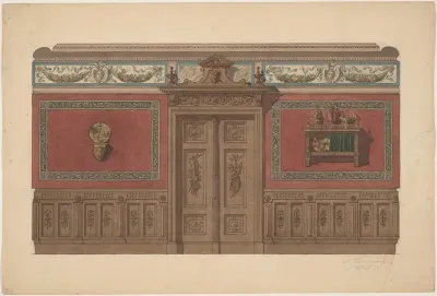 Een kamerwand in Renaissance-stijl, met een console en een wandrek