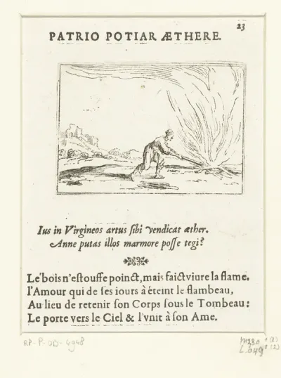 Een man stookt een vuur op