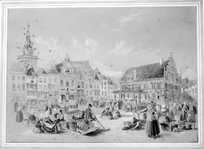 Een marktdag; een aquarel van J.F.M. Mourot.
