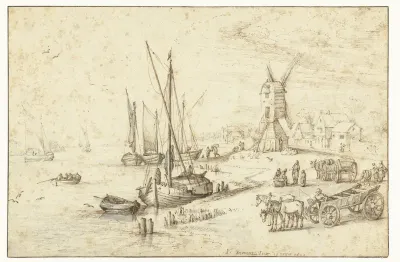Een molen aan een drukbevaren rivier