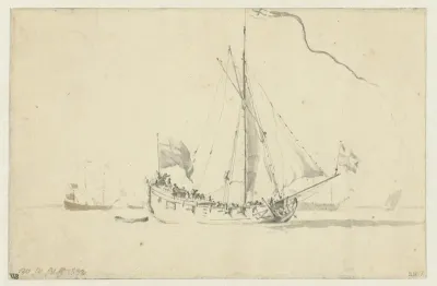 Een naar rechts zeilend schip