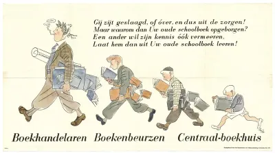 Een oproep van boekhandelaren, boekenbeurzen en het Centraal-boekhuis aan de jeugd om hun studieboeken in te leveren, zodat andere jongeren daarvan gebruik kunnen maken: "Gij zijt geslaagd óf over, en dus uit de zorgen!