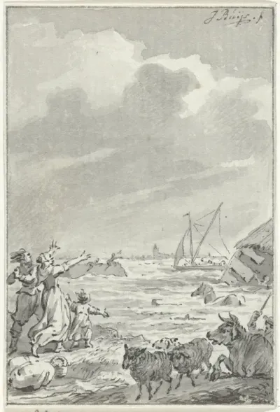 Een overstroming in de omgeving van Amsterdam (of Zaandam), 15 november 1775