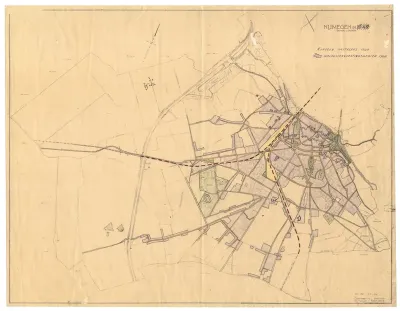 Een overzicht van de situatie in de stad Nijmegen in 1940 en na de verwoesting van de oorlog in 1944.  Gebaseerd op een kaart van Nijmegen 1942. Gemeentewerken D1.001. 45-40.