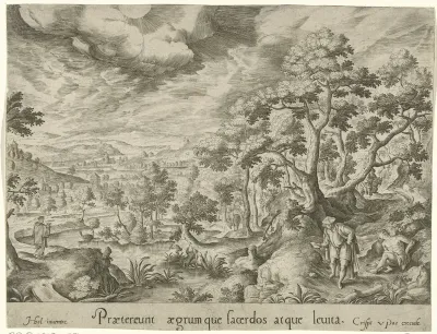 Een priester en een Leviet lopen voorbij de gewonde reiziger