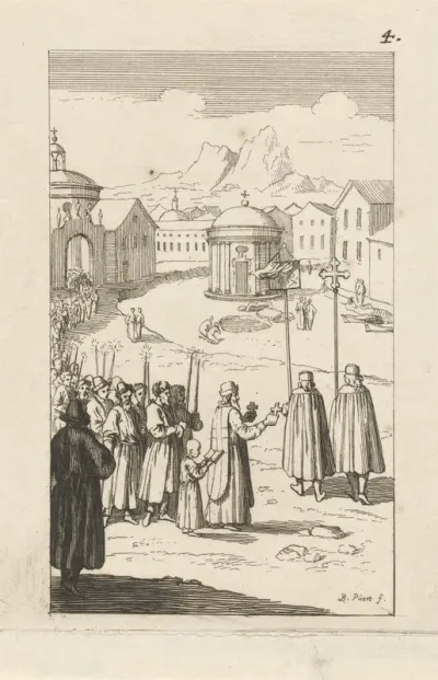 Een processie richting een tempel