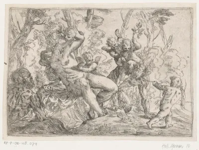 Een sater door putti en Venus gevangen