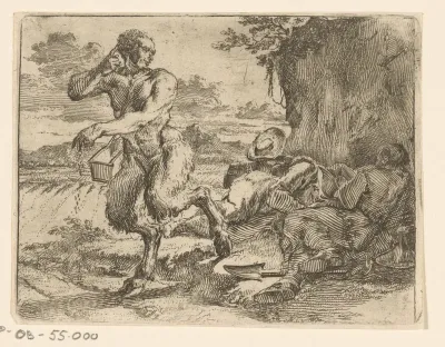 Een satyr strooit zaadjes over het land uit