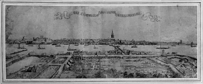 Een stadsgezicht; een aquarel van Jan van Call (1655-1703)