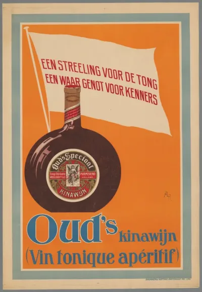 Een streeling voor de tong. Een waar genot voor kenners. Oud's kinawijn (vin tonique apératif). Eenige fabrikanten Wed. G. Oud Pzn. & Co. Purmerend Holland