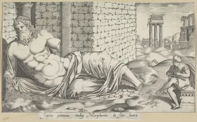 Een tekenaar bij het beeld van de Tiber (Marforio)