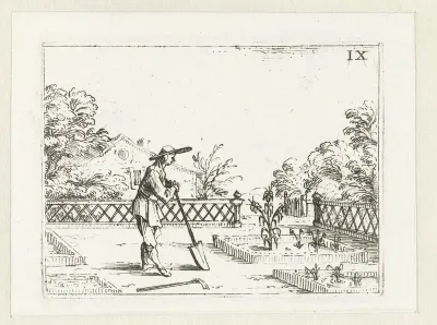 Een tuinman bekijkt zijn lelies