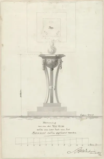 Een van de vier urnen voor het monument op het Nationale feest ter viering van de Vrede van 17 december 1799