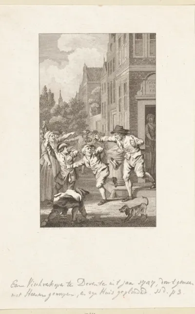 Een vischverkooper te Deventer door 't gemeen met steenen geworpen 1747. pr.dr: v.a.l.