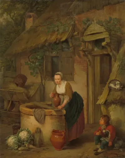 Een vrouw bij een waterput