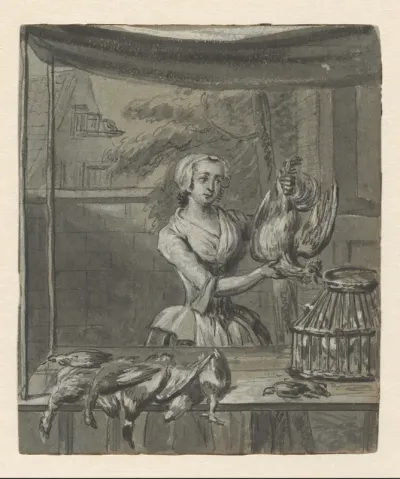 Een vrouw die gevogelte verkoopt