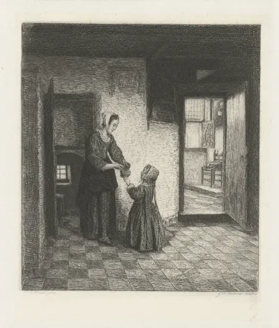 Een vrouw met een kind in een kelderkamer
