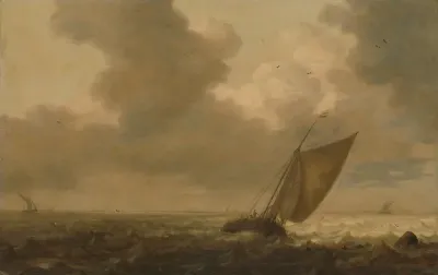 Een wijdschip zeilend voor de wind