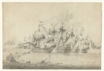 Een zeeslag, mogelijk bij Lowestoft op 13 juni 1665 (rechterblad)