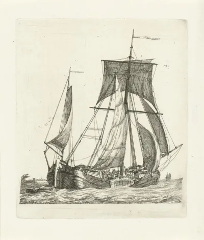 Een zeilschip met sloep op de golven