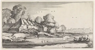 Eendenjacht op een rivier bij een boerderij