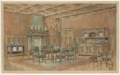 Eetkamer met schouw in renaissance-stijl