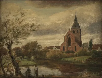 Efterårsdag ved Odense Å. Skt. Knuds Kirke set fra Blegepladsen