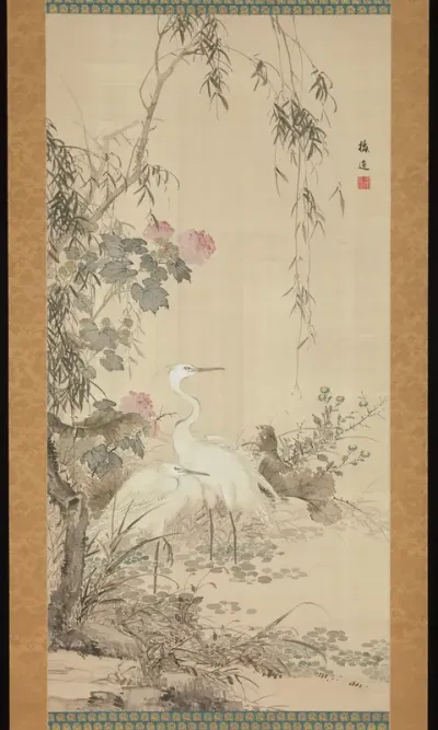 Egrets, Peonies, and Willows