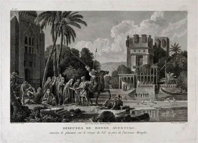 Egyptian fortune-tellers outside a palace on the Nile
