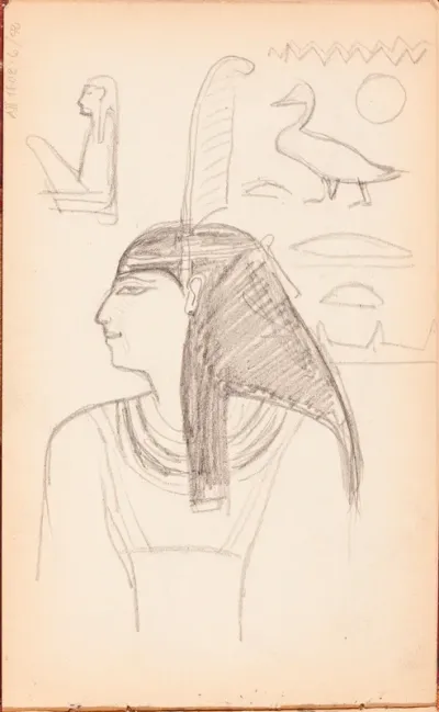 Egyptiläisiä hahmoja (Maat jumalatar), luonnos