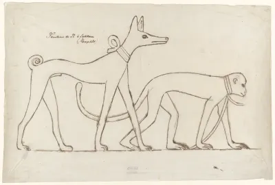 Egyptische reliëfsculptuur: hond en aap