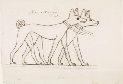 Egyptische reliëfsculptuur: twee honden