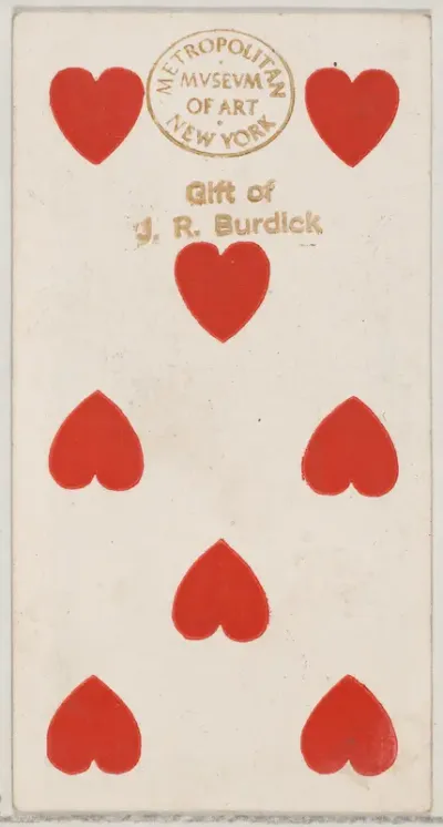 Eight Hearts, from the Playing Cards series (N84) to promote Turkish Cross-Cut Cigarettes for W. Duke, Sons and Co.