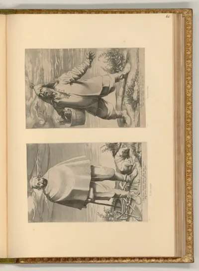 Ein Gärtner mit Hund; Geminiano Caldarostaro, aufschreiend und mit einem Bottich in der Hand