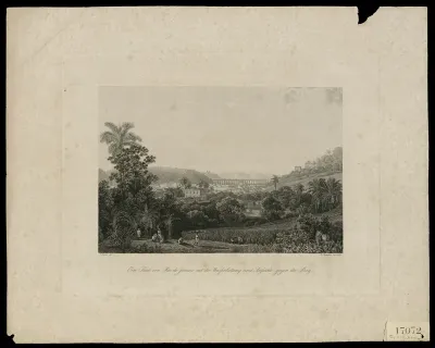 Ein Theil von Rio de Janeiro mit der Wasferleitung, und Aussicht gegen die Bay