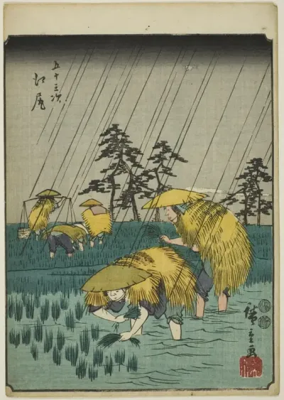 Ejiri, from the series "Fifty-three Stations [of the Tokaido] (Gojusan tsugi)," also known as the Figure Tokaido (Jinbutsu Tokaido)