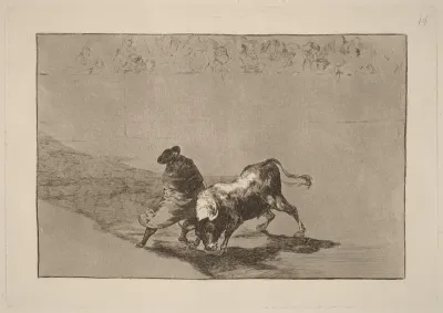 El diestrisimo estudiante de Falces, embozadoburla al toro con sus quiebros (The Very Skillful Student of Falces, Wrapped in His Cape, Tricks the Bull with the Play of His Body)