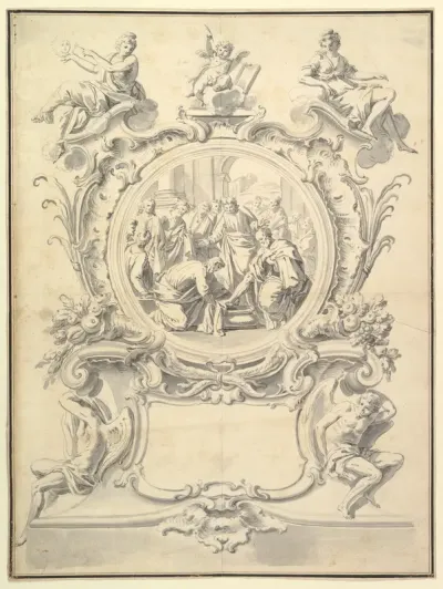 Elaborately Framed Roundel of Christ Washing the Feel of the Apostles